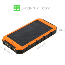 X-Dragon 10000mAh Dual USB Solar Power Bank for iPhone 6 Plus, 5s, 5c, 5, 4s, iPod, Samsung Galaxy S6, S6, Edge S5, S4, S3, Note 4, 3, LG, G3, Nexus, HTC One M9, Gopro Camera, GPS