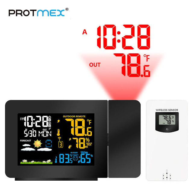 Protmex PT3391 LCD Digital Screen Outdoor Forecast Sensor Clock Wireless Weather Station Thermometer Home Hygrometer Projection 