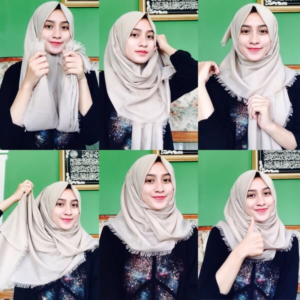 Tutorial Hijab Katun Rawis Segi Empat  Kumpulan Contoh Kreasi Hijab Modern Terbaru 2016