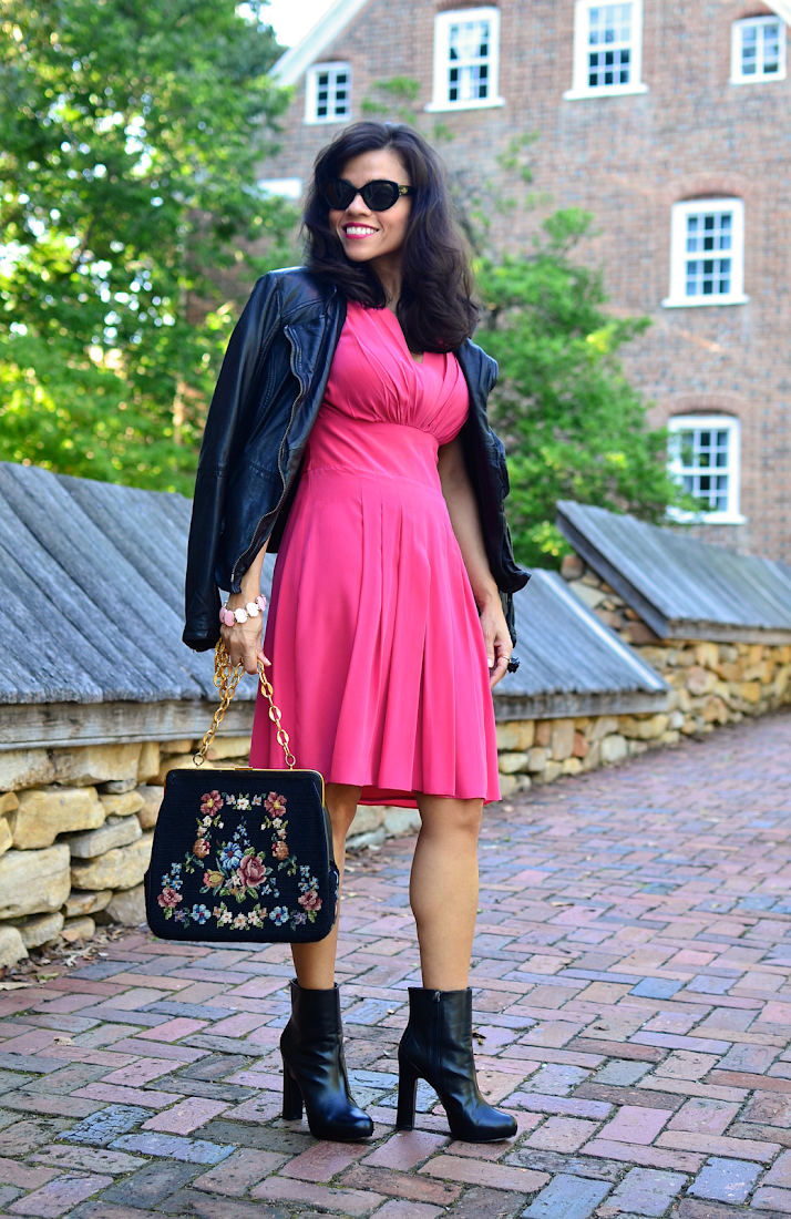 Pink dress street style outfit