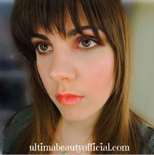 Ultima Beauty: opened eyes, finished makeup look, with bangs