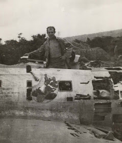 World War II 2 vetern Andrew Selep in damaged plane Okinawa 1945