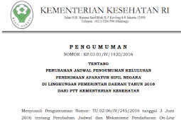 Perubahan Jadwal Pengumuman Hasil Kelulusan Penerimaan ASN di Lingkungan Pemda Tahun 2016 dari PTT Kemenkes 