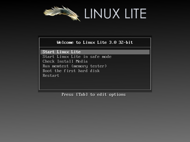 Initial boot menu