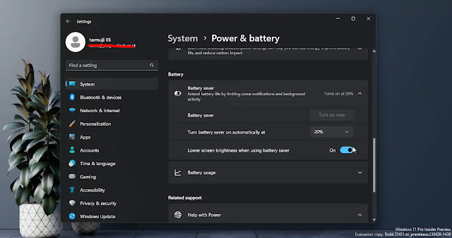 Cara Mengatur Peringatan Baterai Laptop Windows 11 (Battery Saver)