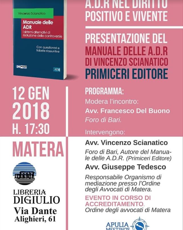 Convegni: a Matera 'Gli strumenti di A.D.R. nel diritto positivo e vivente'