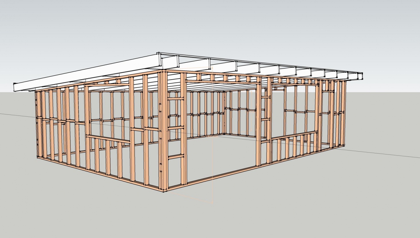 The example of the timber frame model for the skillion roof.