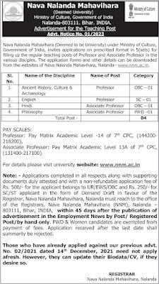 NNM Recruitment 2023 for Faculty Positions
