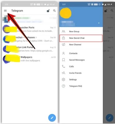 فتح محادثة سرية في تيليجرام