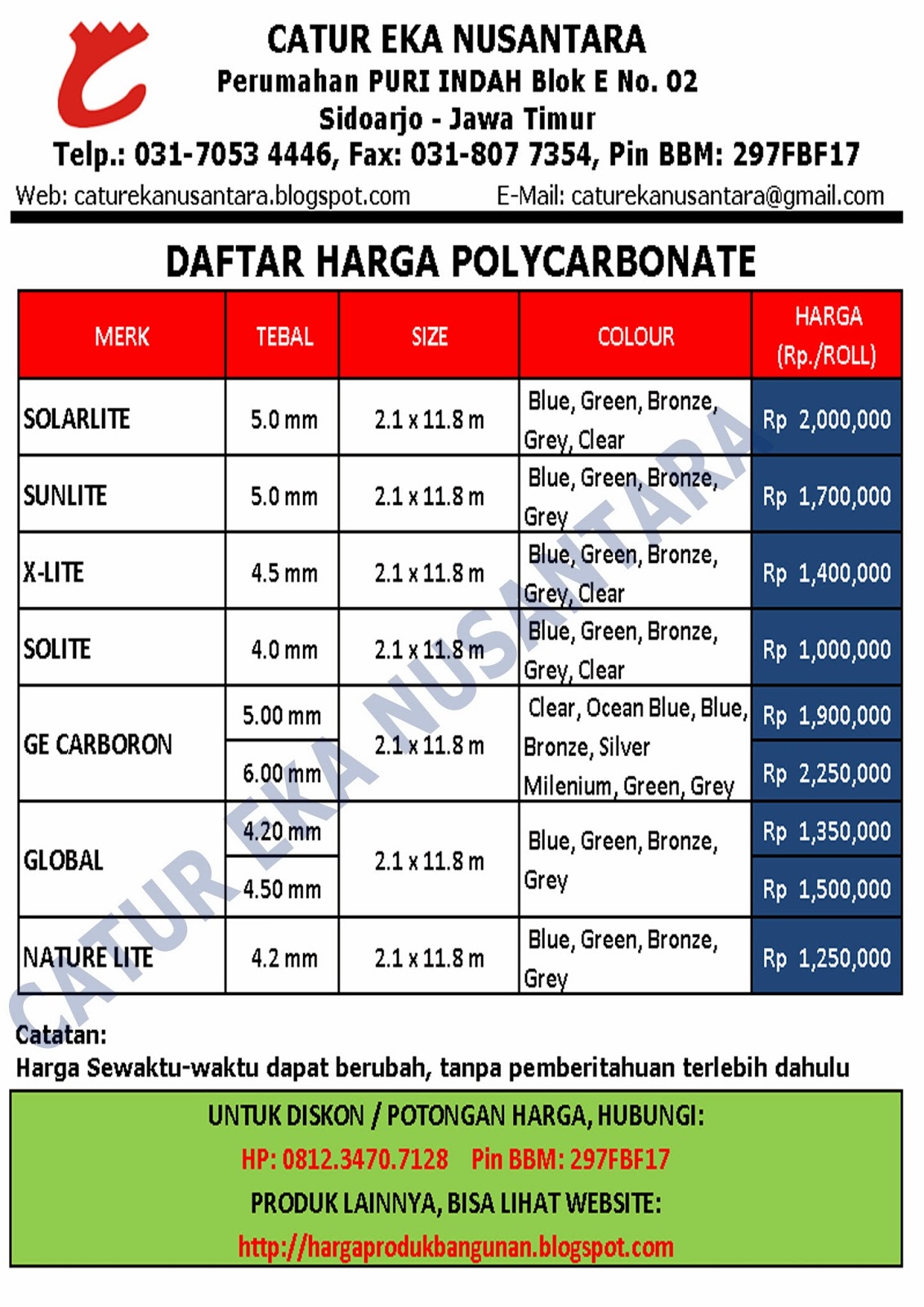 BAHAN BANGUNAN ATAP GENTENG  METAL HARGA POLYCARBONATE