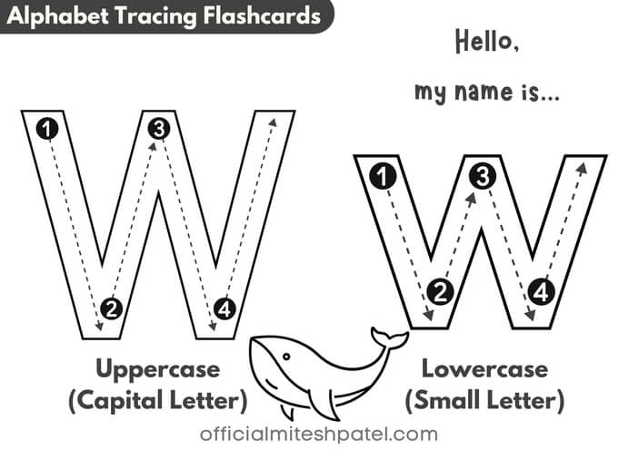 Free Printable Letter W Alphabet Tracing Flash Cards PDF download