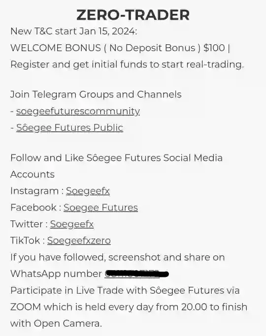 Soegeefx $100 No Deposit Bonus