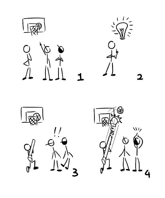 Stickman tries to get the stuck basketball back with launcher