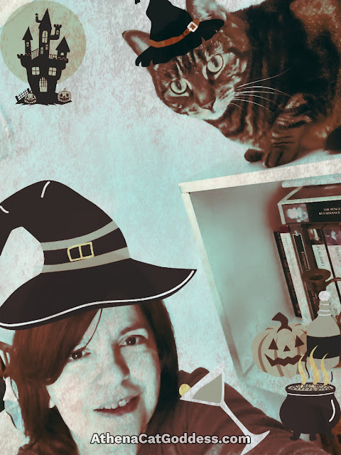 Cat and her human Halloween art graphic