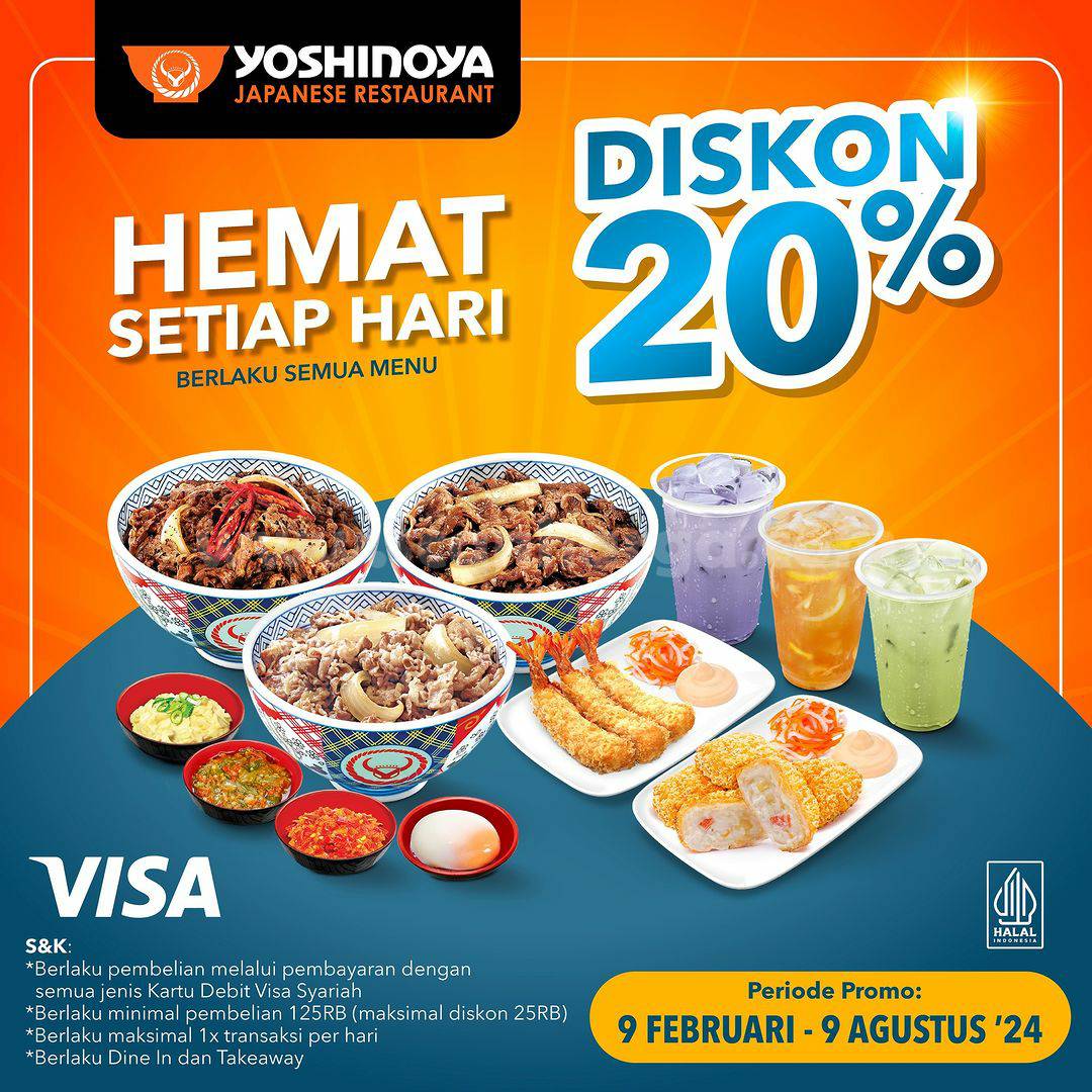 Promo YOSHINOYA Diskon 20% dengan Kartu Debit Visa Syariah