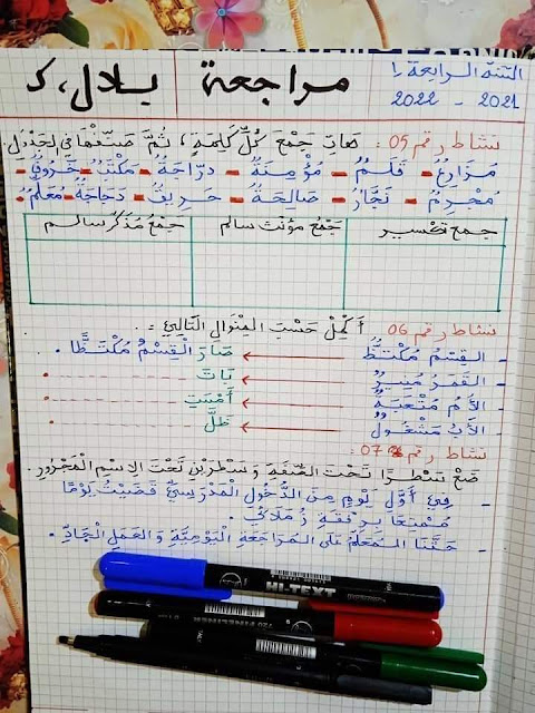 تمارين اللغة العربية للسنة الرابعة ابتدائي