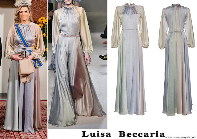 Queen Maxima wore Luisa Beccaria Iridescent Multicolor Georgette Long Dress