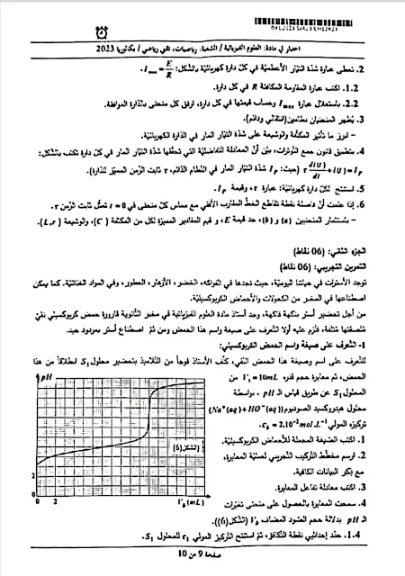 موضوع الفيزياء بكالوريا 2023 شعبة رياضيات وتقني رياضي