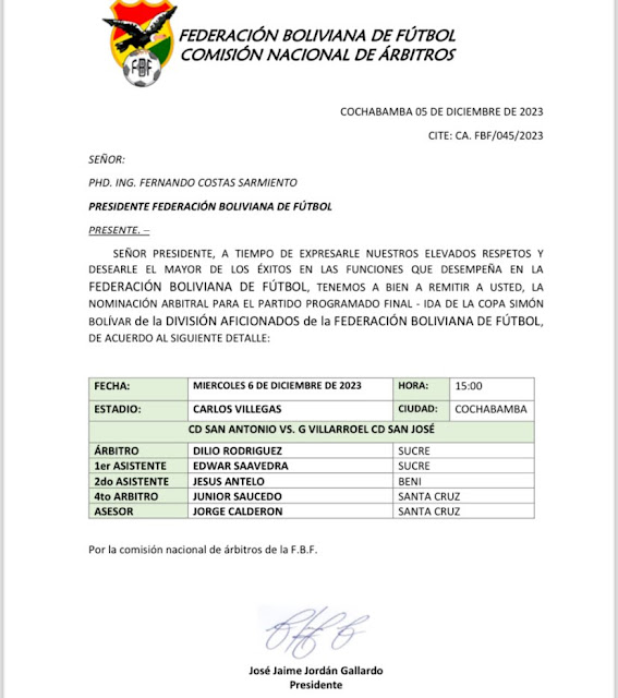 Arbitro de la final de ida de la Copa Simon Bolivar entre San Antonio vs GV San Jose