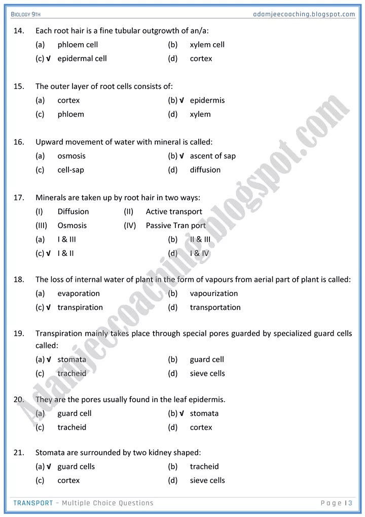 transport-mcqs-biology-9th