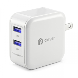 iClever® 4.8A 24W Dual USB Travel Wall Charger with SmartID Technology, Foldable Plug for iPhone iPad, Samsung Galaxy, HTC Nexus Moto Blackberry, Bluetooth Speaker Headset, Power Bank and More