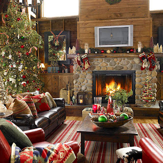 christmas fireplace and red balls