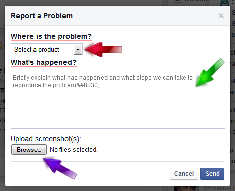 how to report a problem to facebook