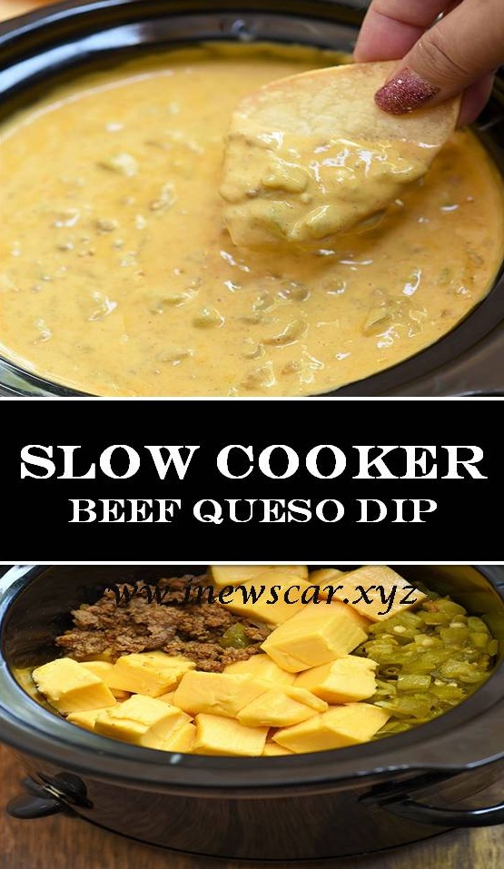 Slow Cooker Beef Queso Dip is easy to make with simple pantry ingredients and in the crockpot. Meaty, cheesy, and with the right amount of heat, it’s the ultimate party food!