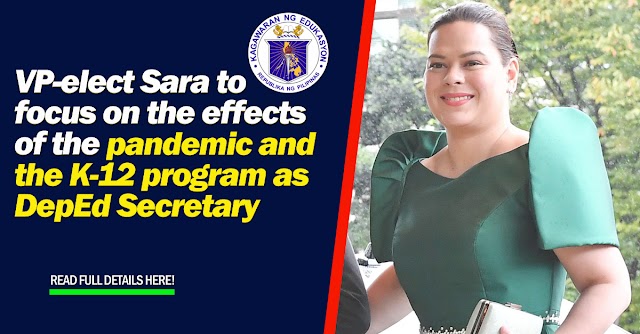 VP-elect Sara to focus on the effects of the pandemic and the K-12 program as DepEd Secretary