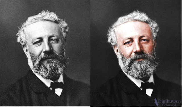 Jules Verne 1828 - 1905  photographed by Félix Nadar  circa 1878 Colorize - Colorization - color