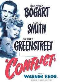 Humphrey Bogart, Alexis Smith and Sydney Greenstreet, conflict 1945, movies, film, noir, warner brothers, suspense