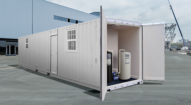 The MAC Portable Toilet System in a ground-level shipping container