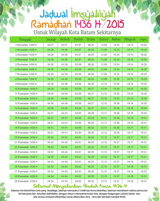 Jadwal Imsak Batam 1436 H 2015 Terbaru