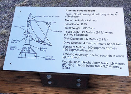 Plaque near antenna platform lists some of the VLA antenna specifications