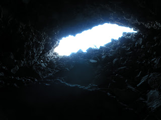 Lava Beds National Monument, climbing back out of the maw of Big Painted Cave