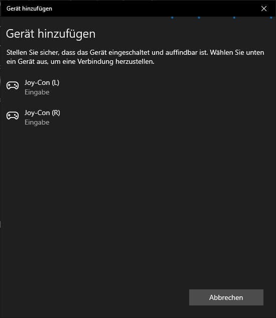 Windows reconociendo los joycons de la Nintendo Switch.