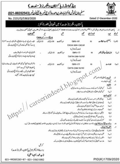 Pakistan Sindh Rangers Jobs in Sindh Pakistan 2020 Latest Advertisement - Application Form