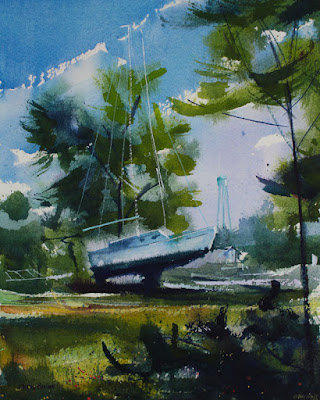 A painting of a sail boat at Olcott NY
