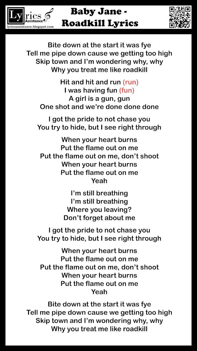 Baby Jane - Roadkill Lyrics | lyricsassistance.blogspot.com
