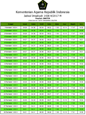 Jadwal Imsakiyah Ramadhan 1438 H / 2017 M Seluruh Indonesia