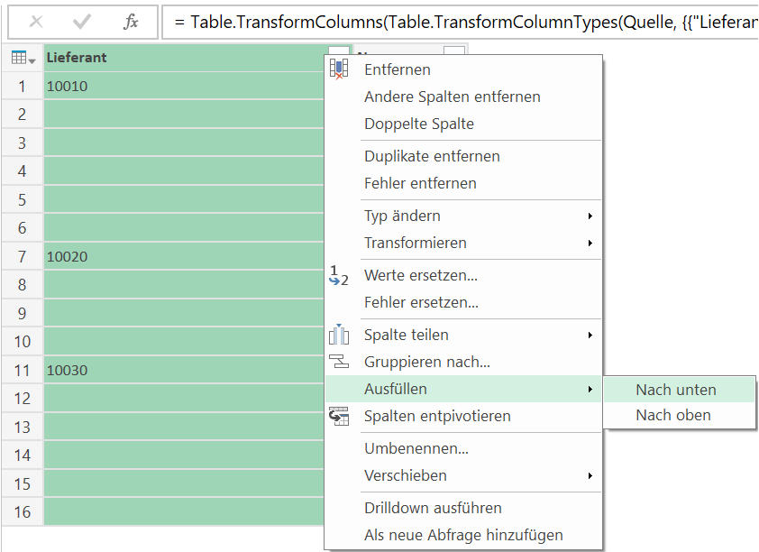 Power Query Leere Zellen Auffullen Nach Oben Nach Unten