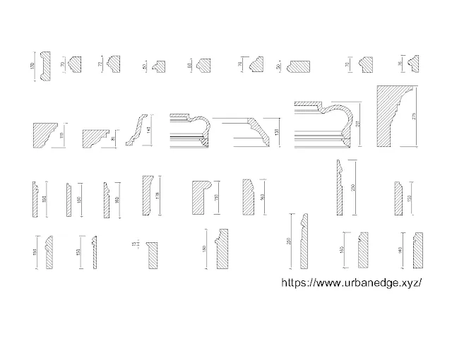 Cornices set cad blocks download, 30+ Cornice design cad block, Cornice section dwg