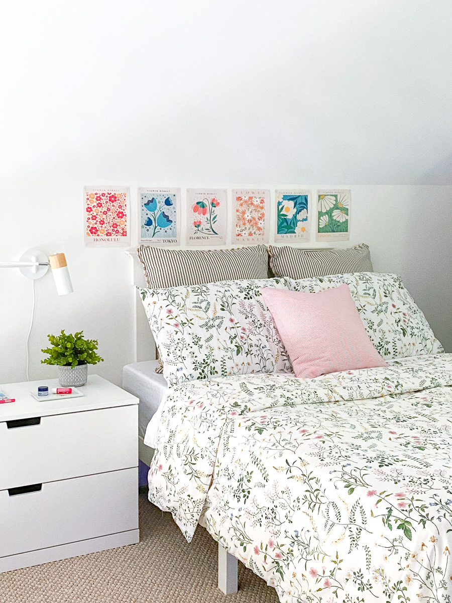 teenage cottage bedroom, loft bedroom decor with floral bedding