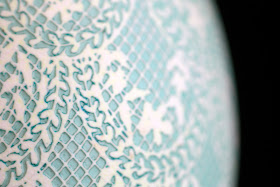 Batik Egg Art Geometric Lace Design in White and Robin's Egg blue by Katy David