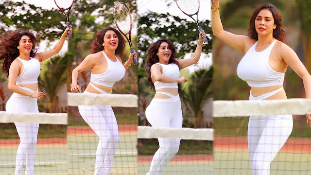 Super H0T Nikita Rawal Playing Tennis In Very Hot & Tight White Sports Wear