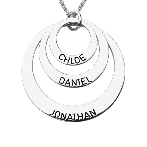 Enigmatical Exterior Engraved Sterling Silver 3 Names Disc Necklace for Mothers