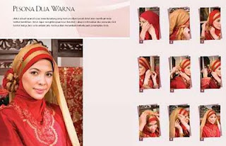 cara memakai kerudung dua warna