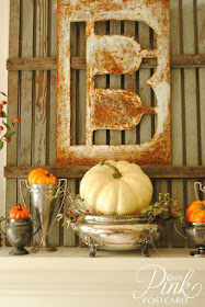 Pink Postcard- Fall Mantel-Treasure Hunt Thursday- From My Front Porch To Yours