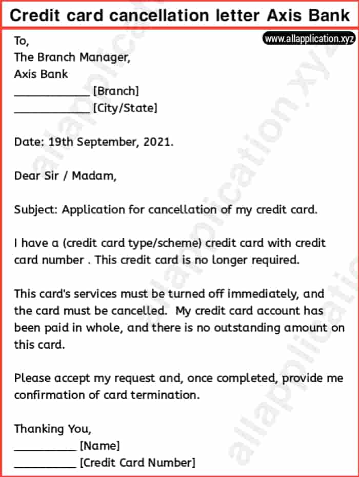 Credit Card Cancellation Letter Axis Bank.