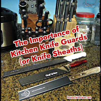 three different brands of kitchen knife guards